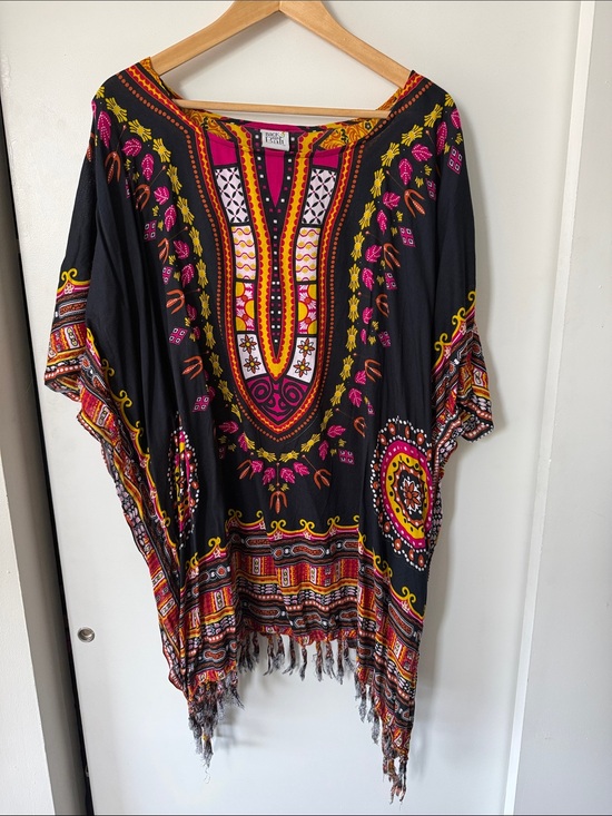 Other - Boho Black Dashiki Tunic with Pink & Yellow Print